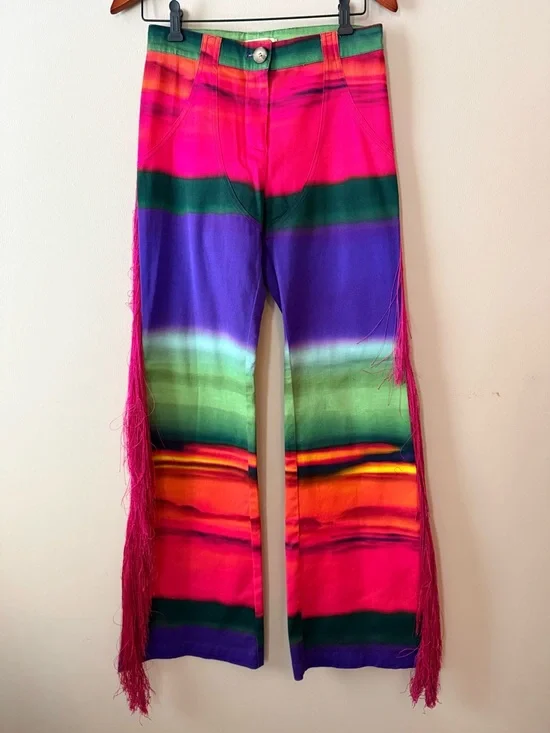 Colorblock Fringe Wide-Leg Pants in Purple, Green & Pink - Picture 4 of 6
